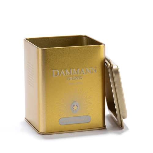 Elegancka puszka Dammann w złotym kolorze, na Twoją ulubioną, świąteczną herbatę - Boîte Vide Dammann Frères - Mon Thé De Noël